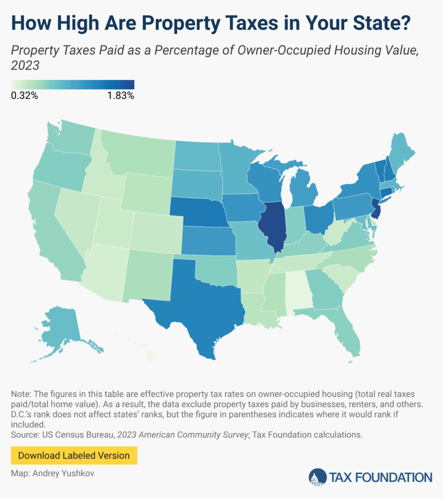 Map showing property tax rate differences between states